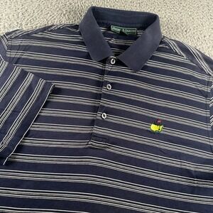 Masters Collection Polo Mens L 100% Pima‎ Cotton Striped Augusta Logo Navy